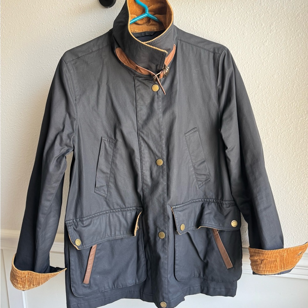 Massimo Dutti Navy Military Field Jacket with Brown Accents